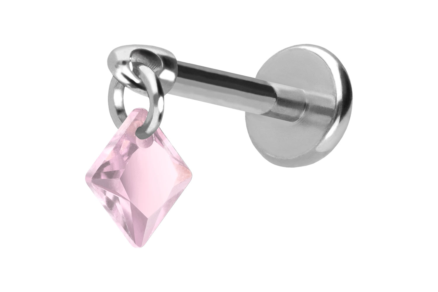 Titan Labret Piercing mit Push Fit KRISTALLQUADRAT